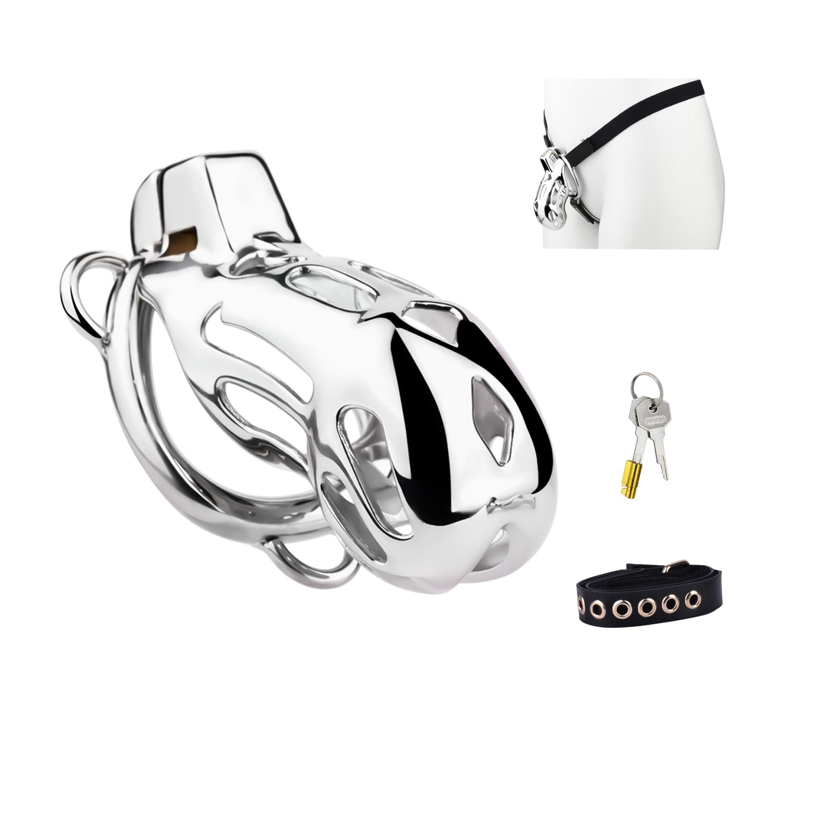 Cage Chastetée en Métal avec Laisse Cage de Chasteté Pénis avec Serrure Invisible et 2 Clés pour Homme Pénis Bondage Sex Toys Chasteté pour Pénis en Acier Inoxydable Respirante (1.7in,B)