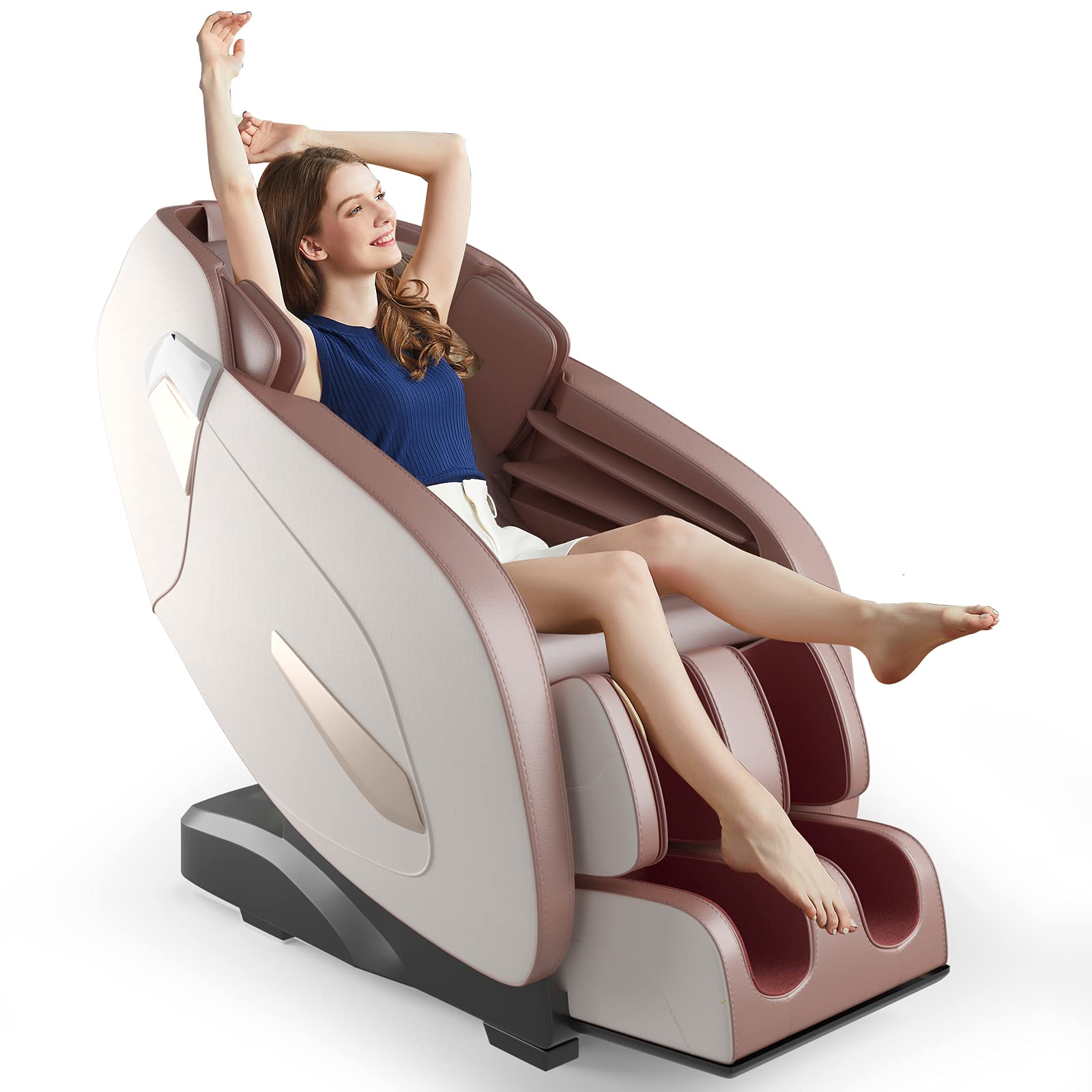 COSTWAY Elektryczny fotel do masażu Shiatsu na całe ciało, fotel do masażu Zero Gravity z masażem śladami SL, 32 poduszki pneumatyczne, ogrzewanie, fotel relaksacyjny regulowany, 12 programów (Beżowy