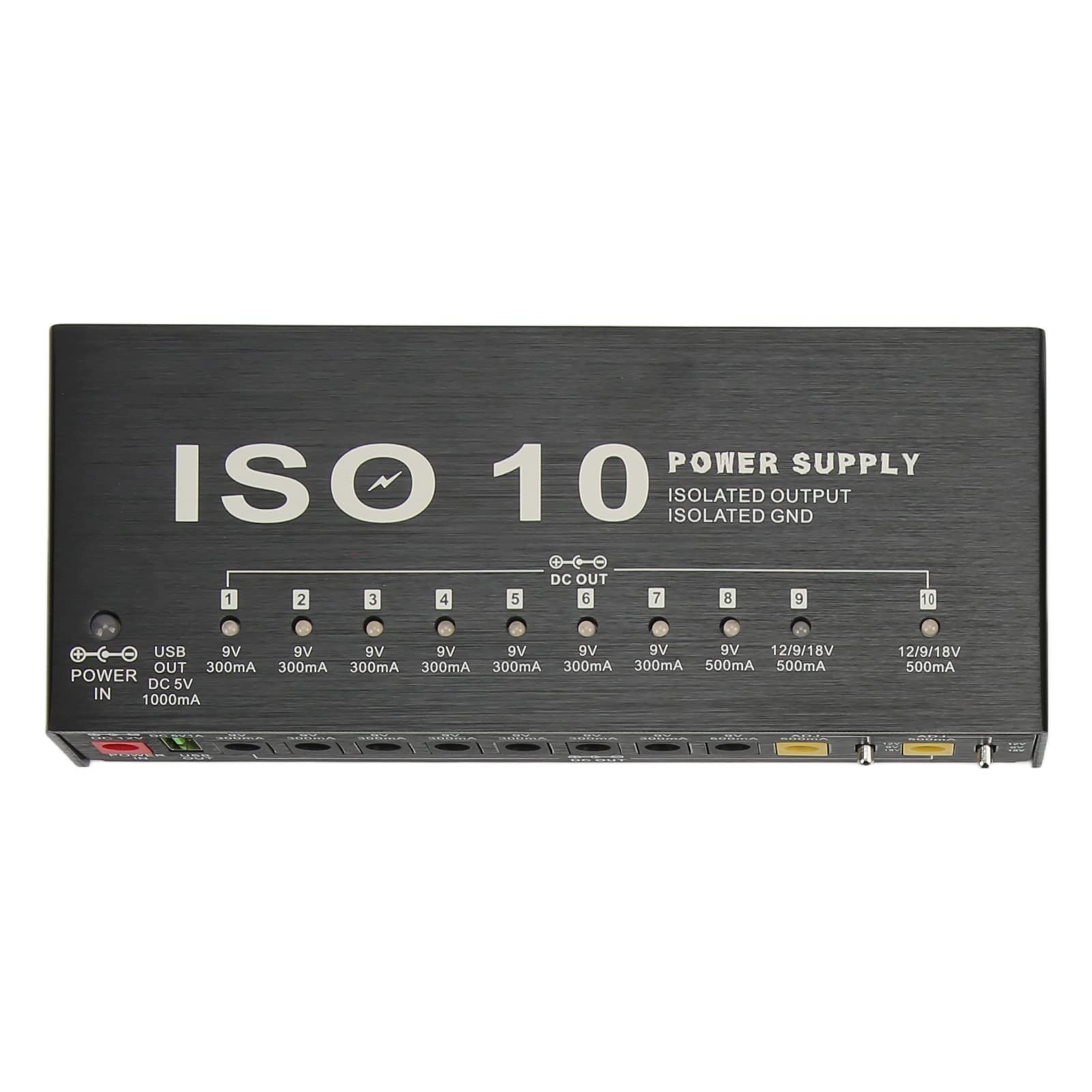 Alimentatore per pedale di chitarra, 10 uscite isolate, alimentatore per pedaliera d'effetto piccolo con 2 tensioni regolabili per pedali d'effetto da 9V 12V 18V (Spina europea)