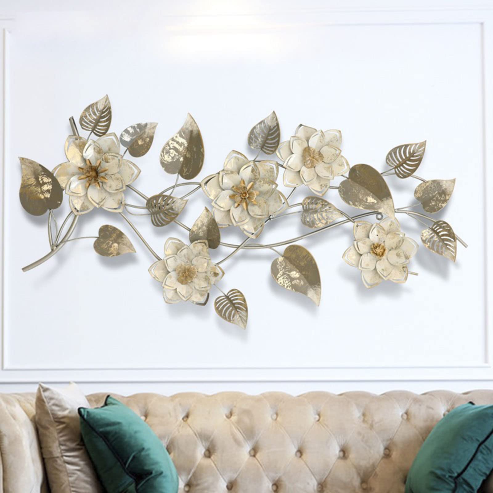 Décoration Murale Métal Fleurs - Sculpture Suspendue 37.5x26 Cm, Noir, Pour Salon, Jardin, Décoration Intérieure