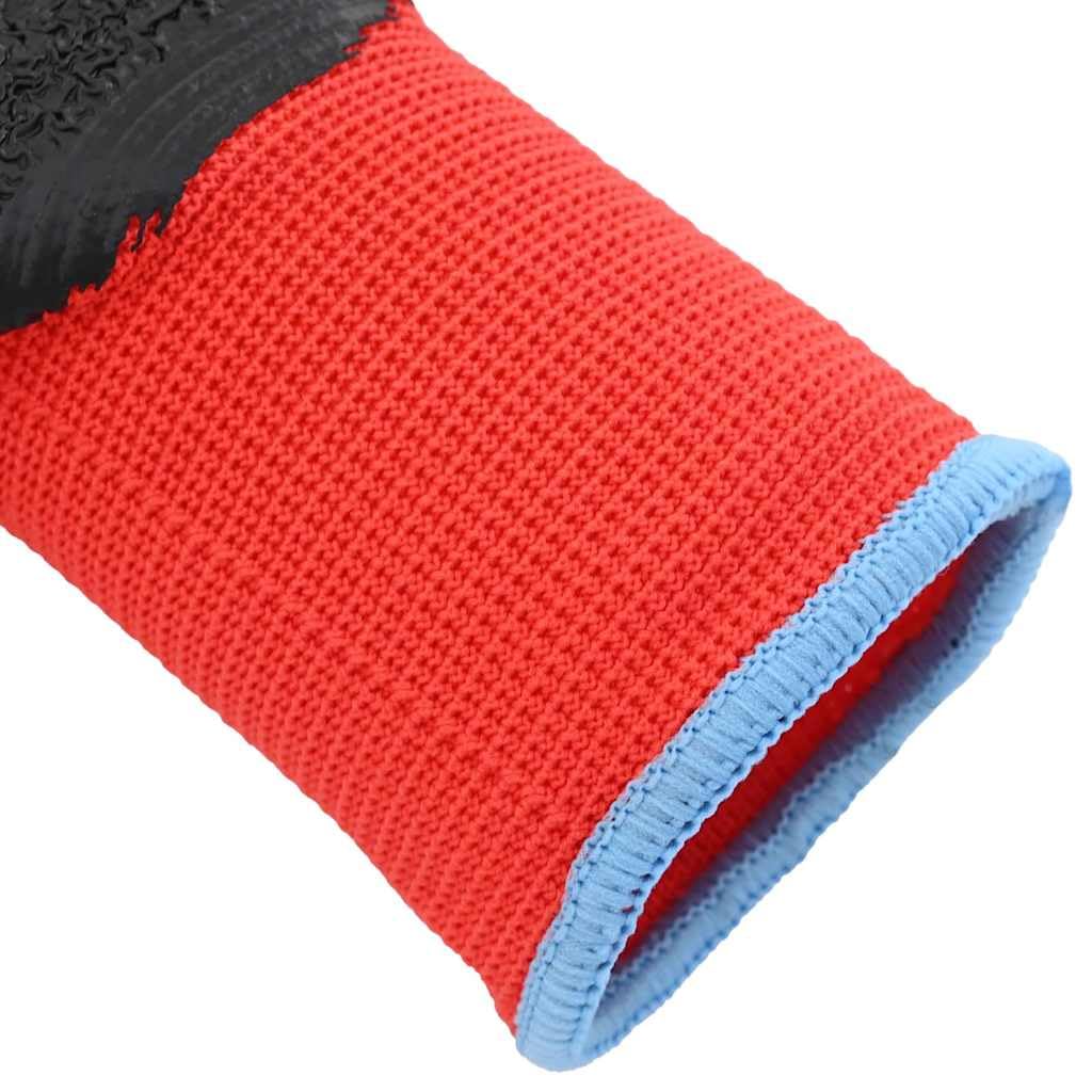 Guantes de trabajo, 24 unidades, color rojo y negro, talla 9, con revestimiento de látex, antideslizantes, transpirables, flexibles, para jardín, construcción, taller, montaje, artesanía