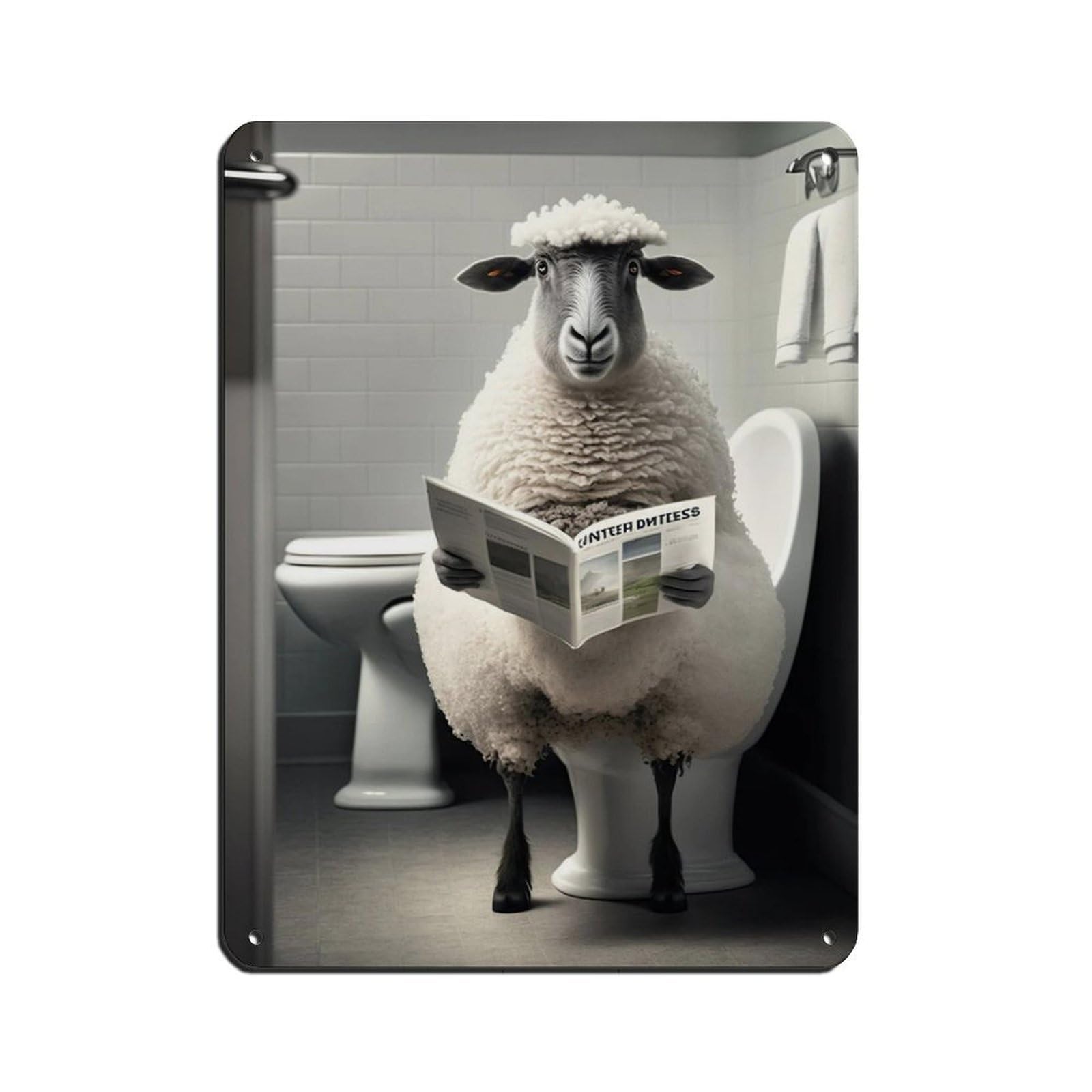 Sheep Sitting on The Toilet Reading A Newspaper Tin Sign Vintage Metal Pub Club Cafe Bar Home Wall Art Decoration Poster Retro 12x16inch(30x40cm)
