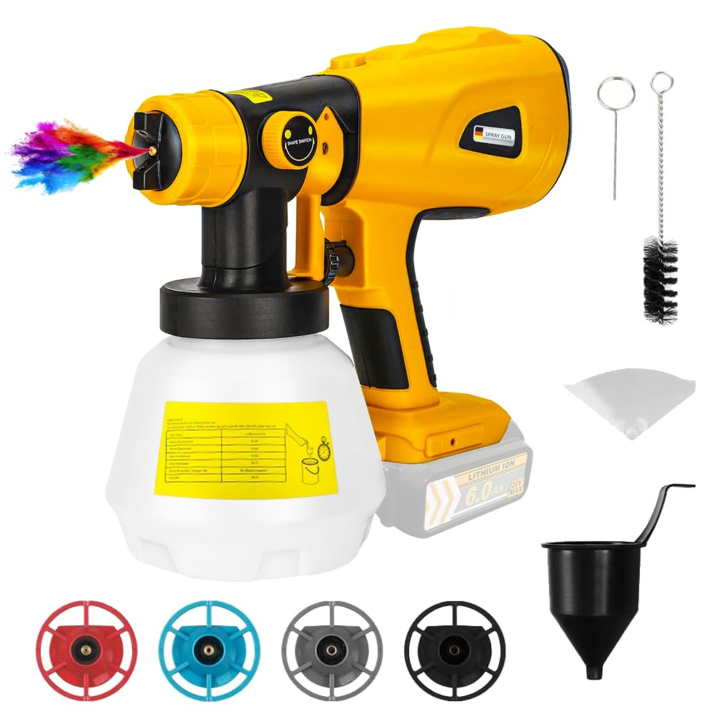 Cordless Paint Sprayer Gun compatible with Dewalt XR 18V battery, HVLP Sprayer for Fences,Home DIY painting, Ceilings & Furniture, 1000ml Capacity, Adjustable 4 Nozzles (battery not included)