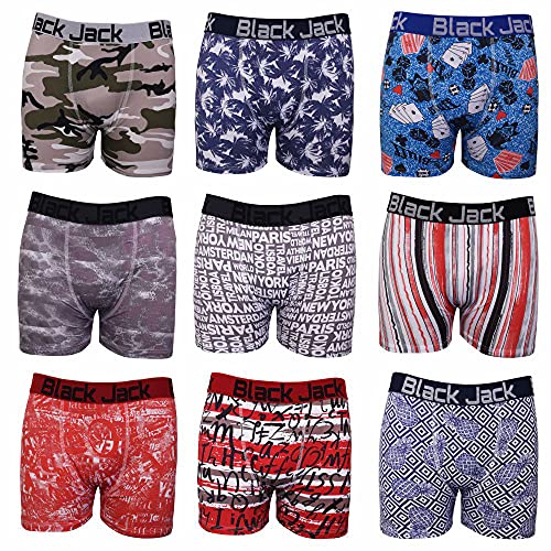 Kit com 10 Cuecas Boxer Black Jack de Microfibra Estampadas Cor:preto;tamanho:M
