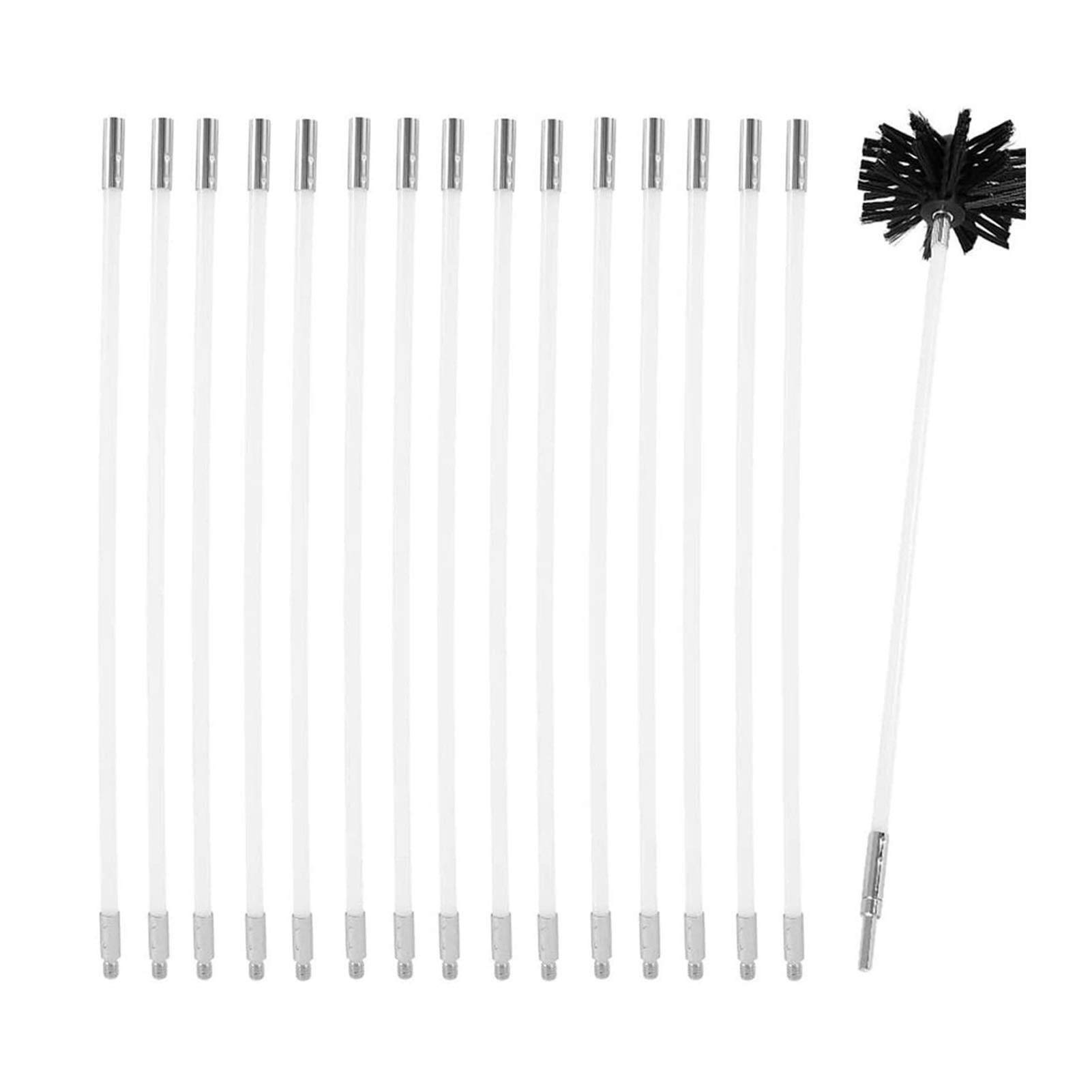 Chimney Sweep Kit for Wood Burner - Flue Cleaning Brush and Rod Set with 15 Rods and Soot Cleaning Stick Set - Pipe Dredging Brush