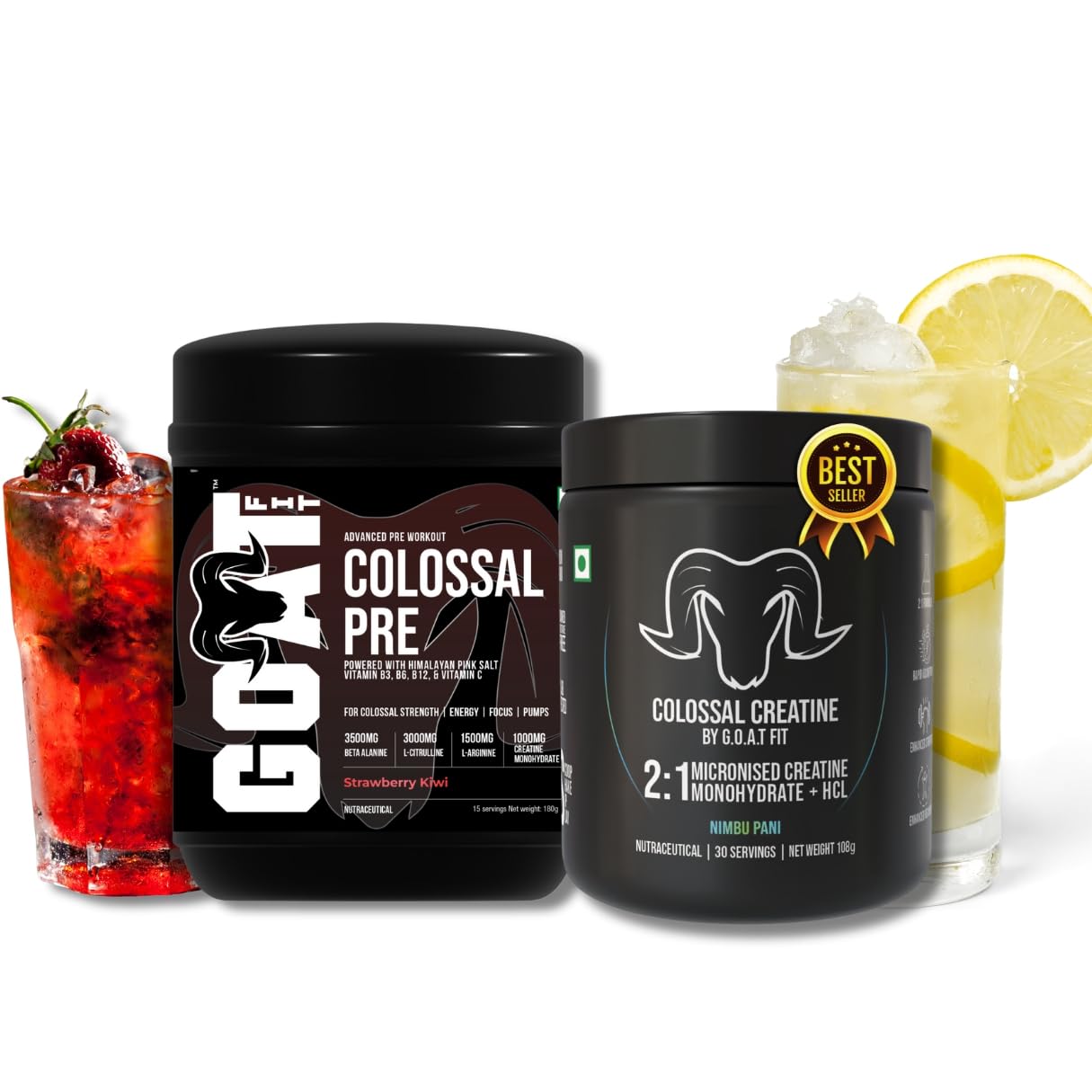 Colossal Pre Workout with Colossal Creatine 2:1 (Micronised Creatine Monohydrate + HCL) Combo | Energy, Strength & Muscle Power | Strawberry Kiwi & Nimbu Pani-picture-25