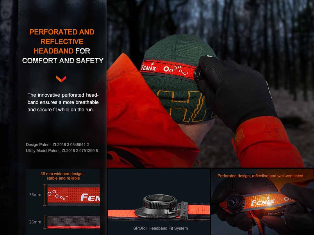 Fenix HL32R-T Blaue, leichte Stirnlampe für Trailrunning, Outdoor, Sport, 800 Lumen, 132 m, max. 150 Stunden, weiße Punkte und neutralweiße Flut-LEDs, Sport-Stirnbandsystem, IP66