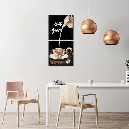 Miniatura 5 de iHAPPYWALL Juego de 2 piezas de letrero de café con texto en inglés "But First Coffee", arte de pared vintage en blanco y negro, para cafetería,