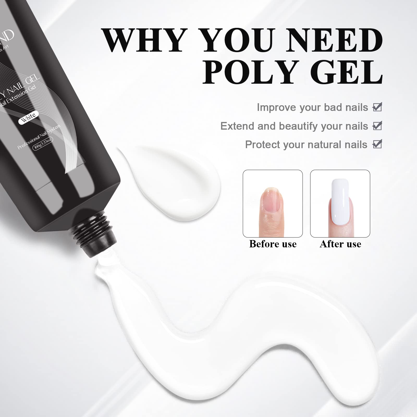 Saviland 100g/3.53oz Poly Gel - Biały do przedłużania paznokci Colors Nails Set Nail Art French Gel x Nail Extension for DIY Nails