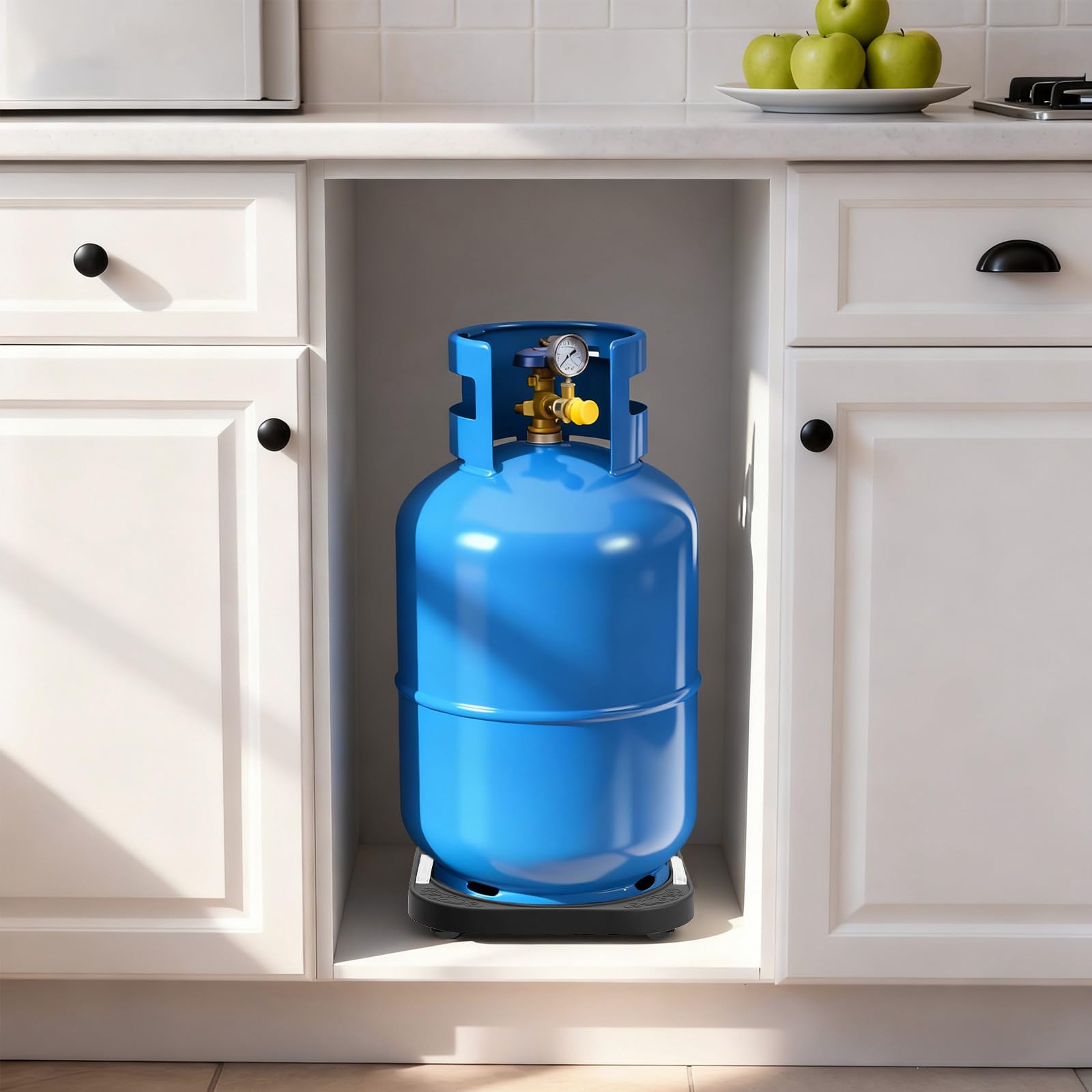 Generico Mobile Bombola Gas Esterno Vassoio Rotondo in Plastico e Acciaio Inossidabile, Base Stabile per Serbatoio Gas per Cucine Familiari e Ristoranti