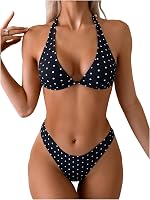 WDIRARA Women's Polka Dots Halter Triangle Bikini Set - Stretchy 2-Piece Swimsuit for Beach Vacation