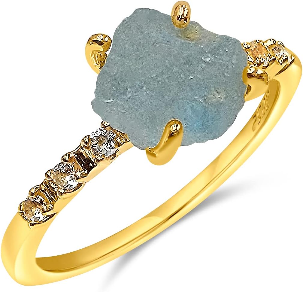 Real Raw Crystal Dainty Ring Yellow Gold Birthstone gift for sister daughter niece Christmas birthday Uniquelan Jewelry