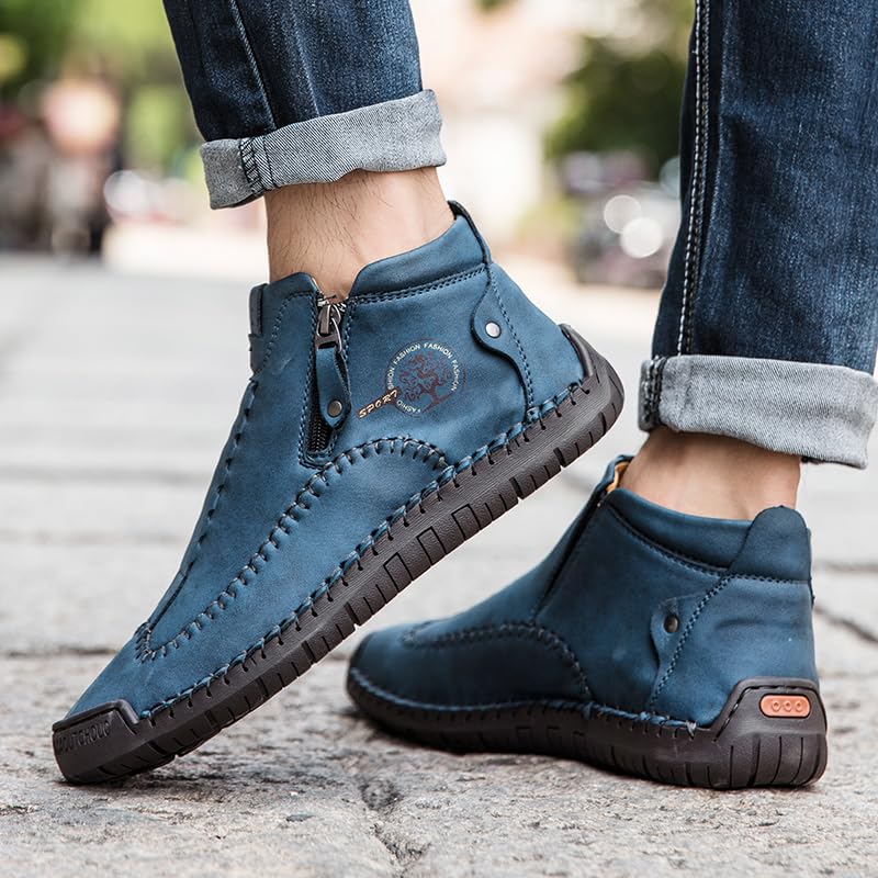 men's casual outdoor short boots - hand sewn classic boots with fashionable side zipper decoration, perfect for outdoor enthusiasts and activities4