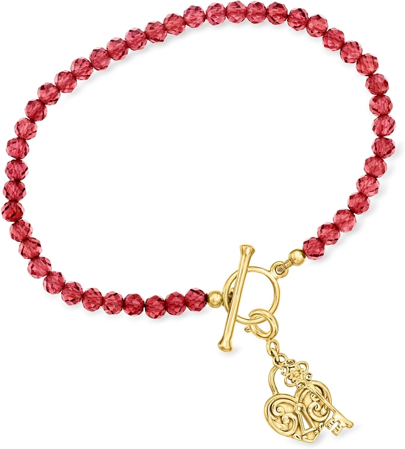 Ross-Simons 20.00 ct. t.w. Garnet Bead Charm-Compatible Toggle Bracelet in 18kt Gold Over Sterling