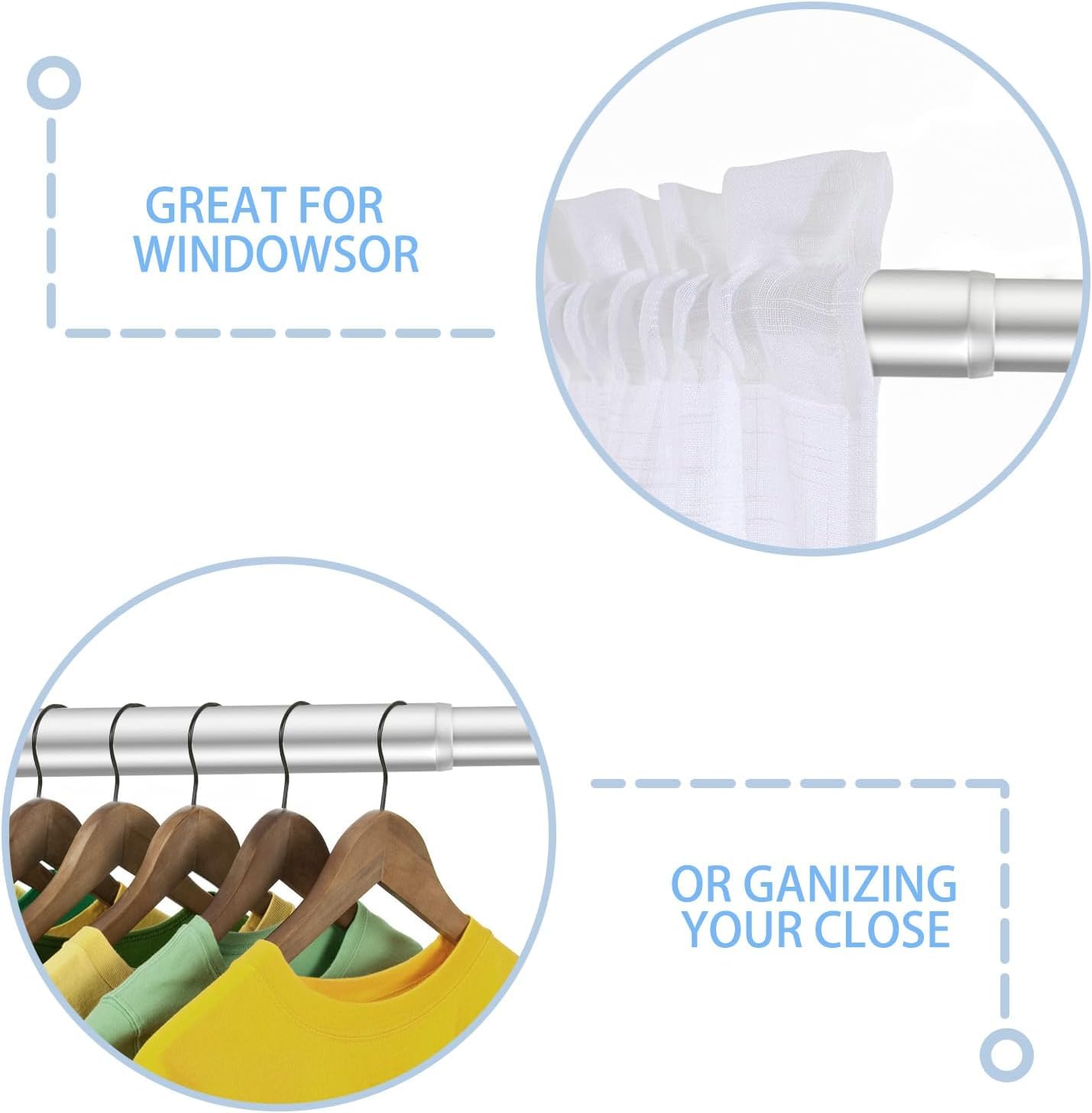 AIZESI Spring Tension Rod 40-70 CM 1pcs,Silver Adjustable Curtain Rod,Small Pressure Tension Rod,Non Slip Strong Tension Rods,No Drilling Stainless Steel Small Extendable Spring Rod - Image 4