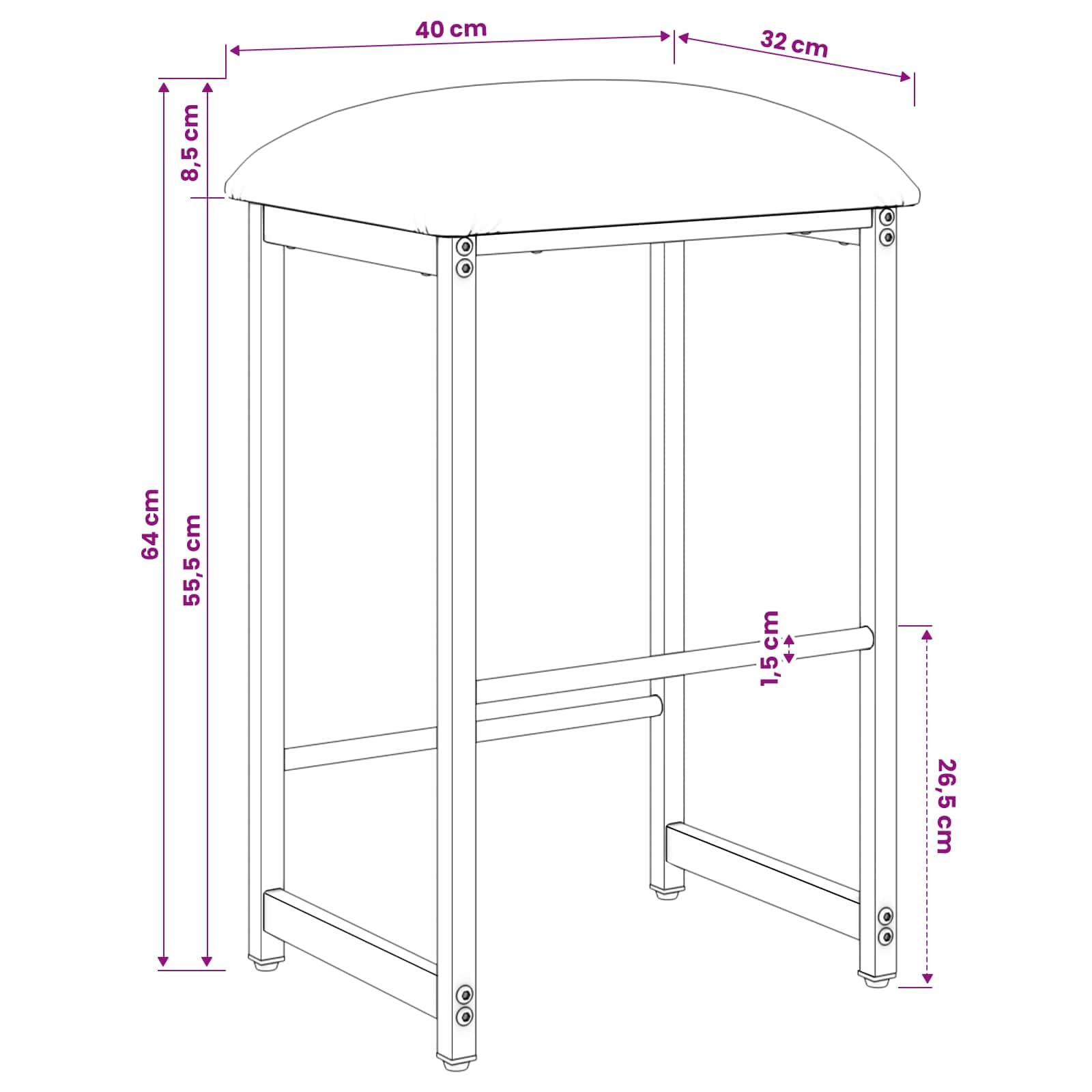 Taburete de Bar 2 uds Negro 40 x 32 x 64 cm