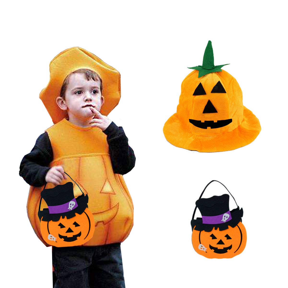 Halloween Pumpkin Hat Jack-O-Lantern Hat and Pumpkin Candy Bag, Halloween Pumpkin Costume for Funny Party Cosplay