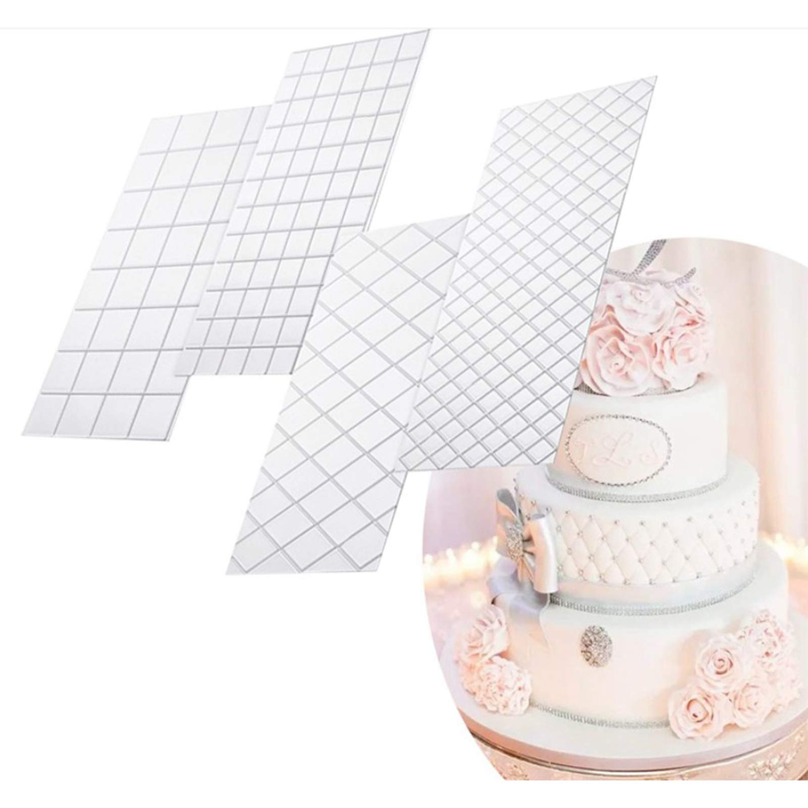 Juego de 10 alfombrillas de impresión para tartas y fondant, herramientas de decoración de bordes de pasteles, patrón de cuadrícula