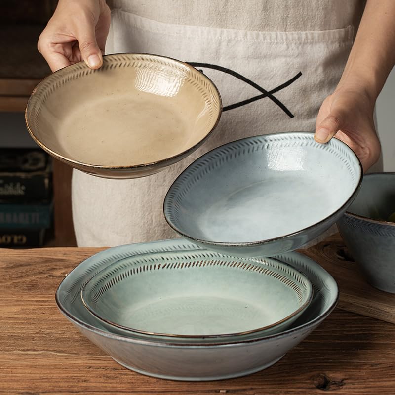 Talerze retro ceramiczna duża miska na owoce retro duża miska na warzywa o dużej pojemności talerze obiadowe (B, 7 szt.)