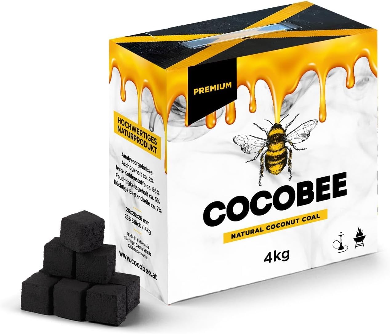 Carbón de coco premium COCOBEE 4KG de encendido rápido y pureza natural