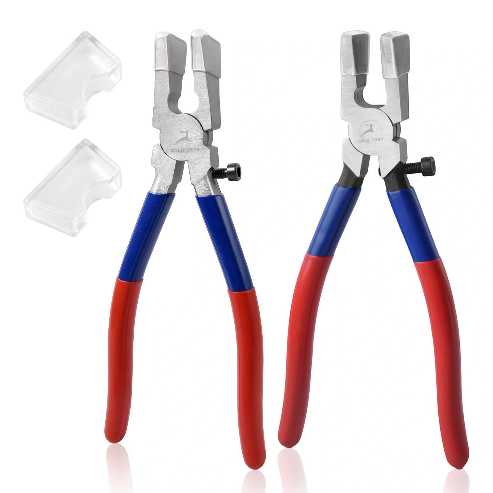 GOLD DEER 2 Pcs Glass Breaking Pliers and Glass Running Pliers with Wavy Rubber Tips Stained Glass Tools Mosaics Breaking Tool with Adjustable Screw for Key Fob Hardware Install and Stained Glass Work