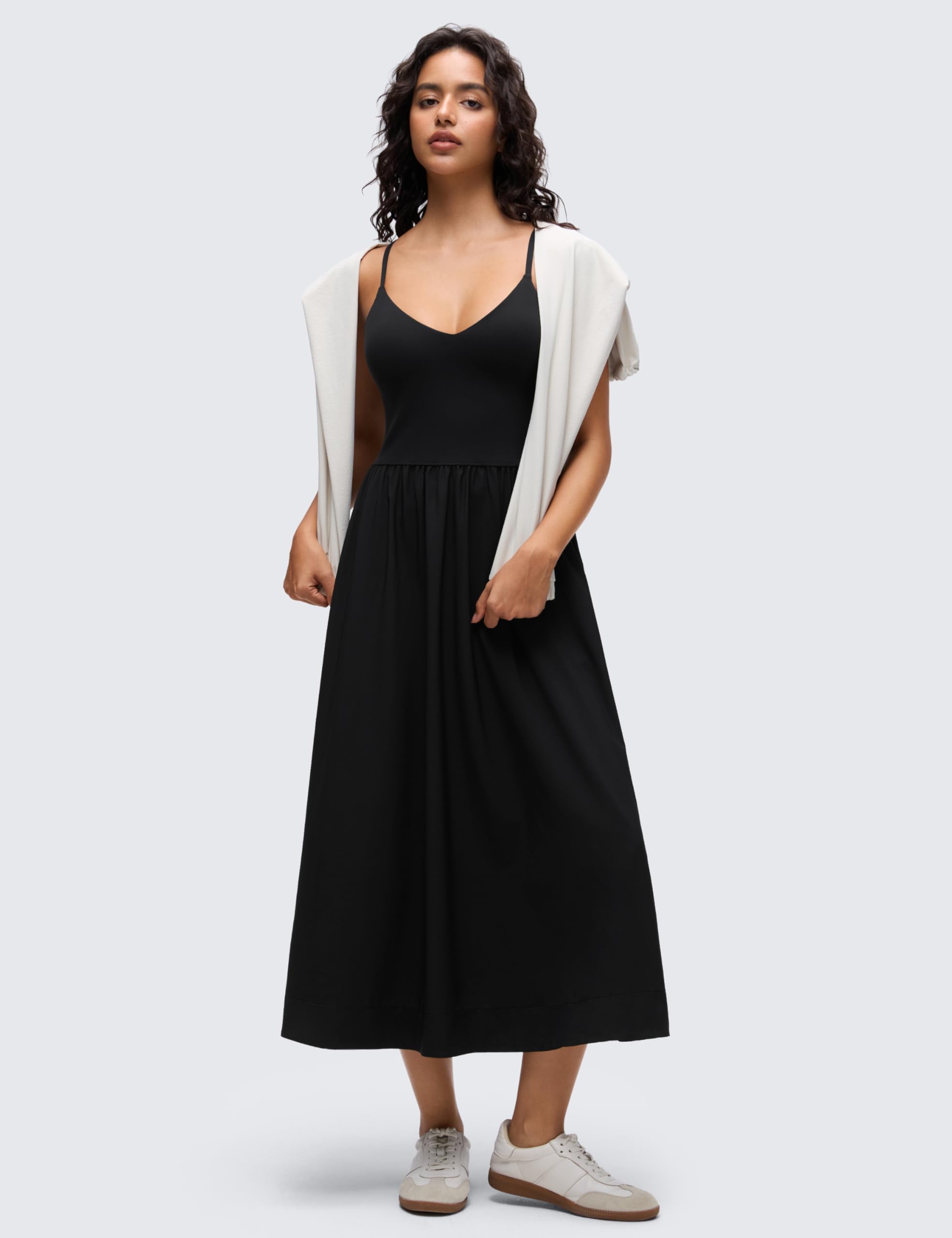 CRZ YOGA Scollo a V Maxi Casuale Abito Canottiera | Coppe Rimovibili, Linea Morbida, Tasche Laterali, Spalline Regolabili, Viaggiare, Senza Maniche, Outfit da Donna
