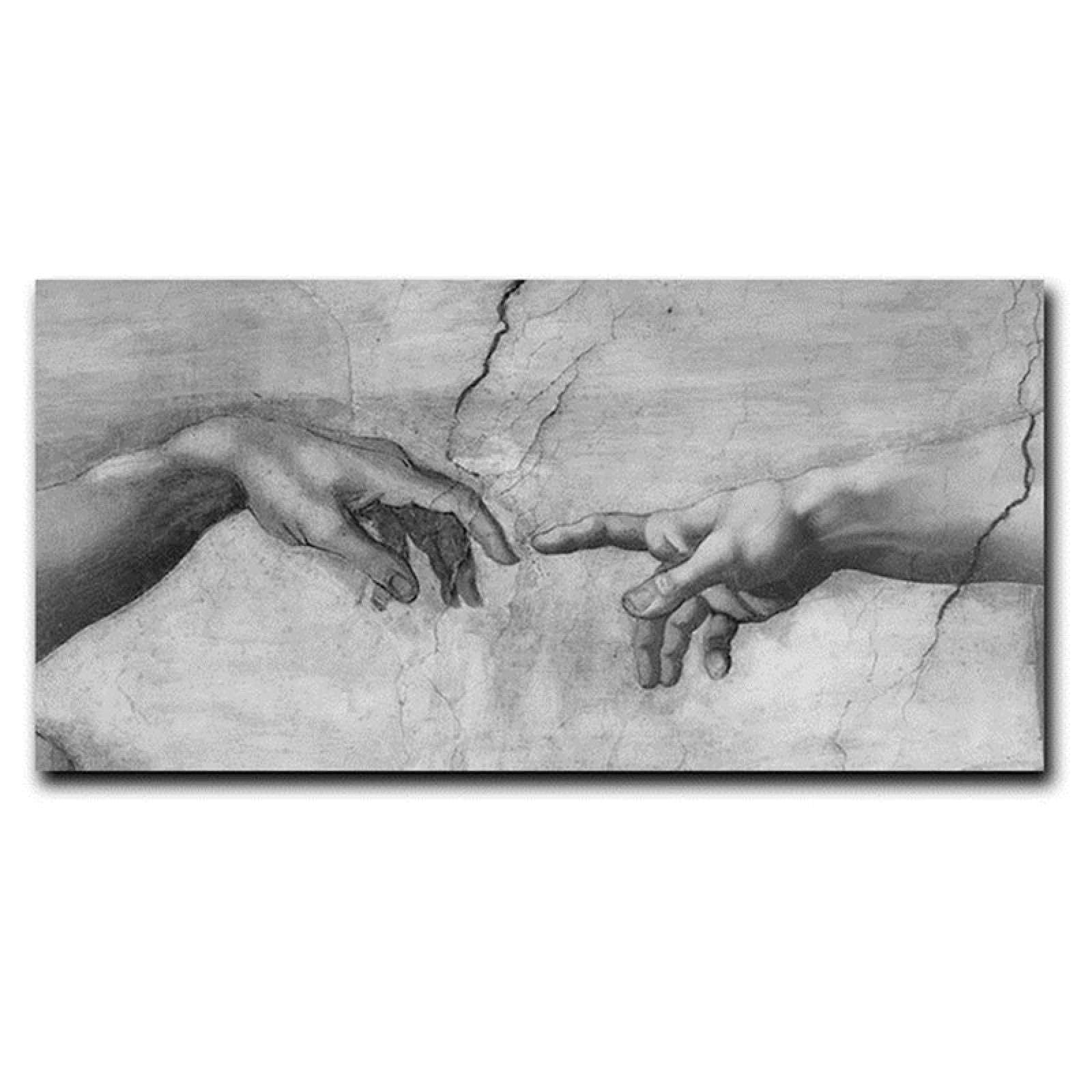 JACBON Famous Black and White The Creation of Adam By Michelangelo on the Wall Canvas Painting Poster Hand to Hand Art Picture 55x110cm（21x43inch InternalFrame