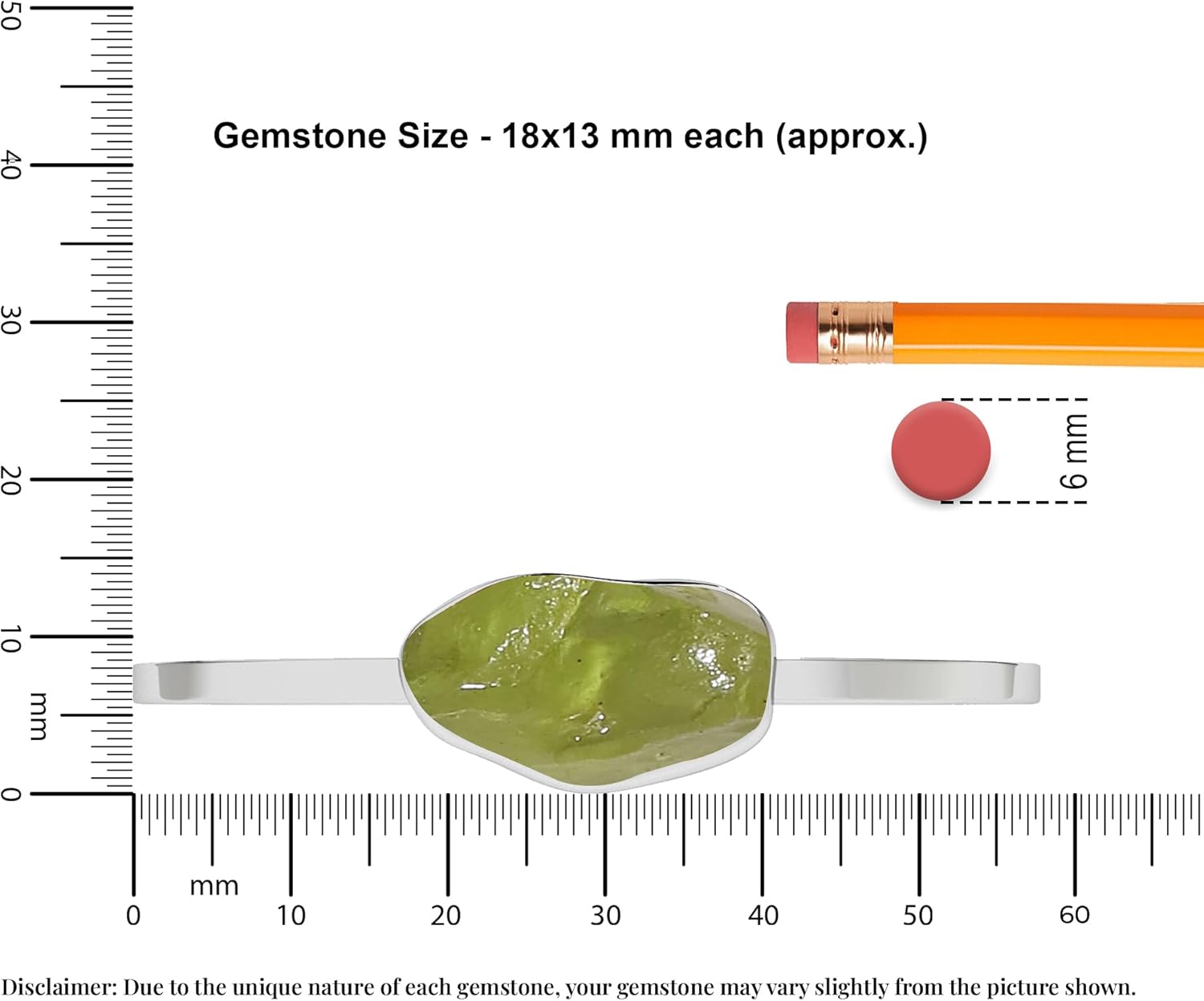 18x13mm Rough Natural Peridot Adjustable Twister Bangle Bracelet for Women in Sterling Silver, August Birthstone Jewelry Gifts for Her Birthday, Anniversary, Graduation (Bezel-Set) - Image 3