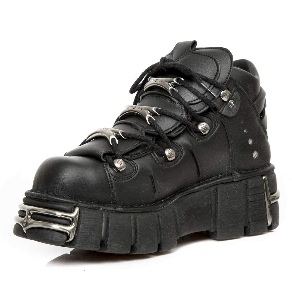 Stivaletti Unisex con Zeppa New Rock M-106-VS1 in Pelle Vegana Nera Metallizzata Stile Gotico Punk Rock