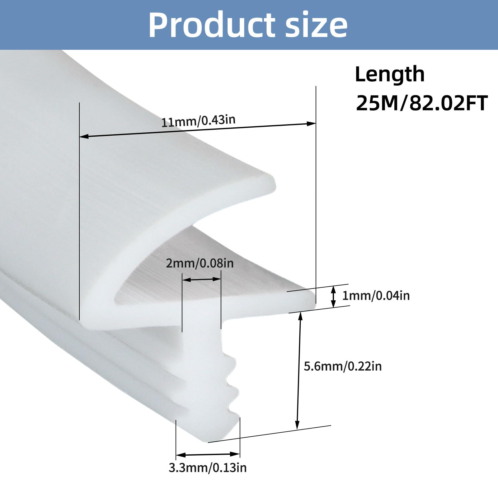 Guarnizione per porta interna, guarnizione in silicone, guarnizione in gomma per rientranza da 3 mm e fessura da 11 mm (Bianco, 25 metri)