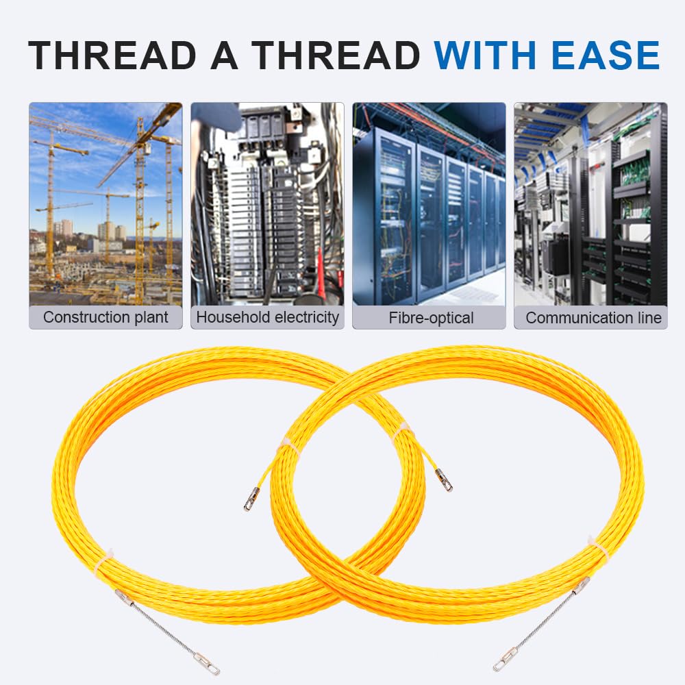 Extractor de Cables, Carrete de Cinta pasacables Fibra Vidrio, Color Amarillo, 3/4/5 mm, 10-50 m(50m,5mm)