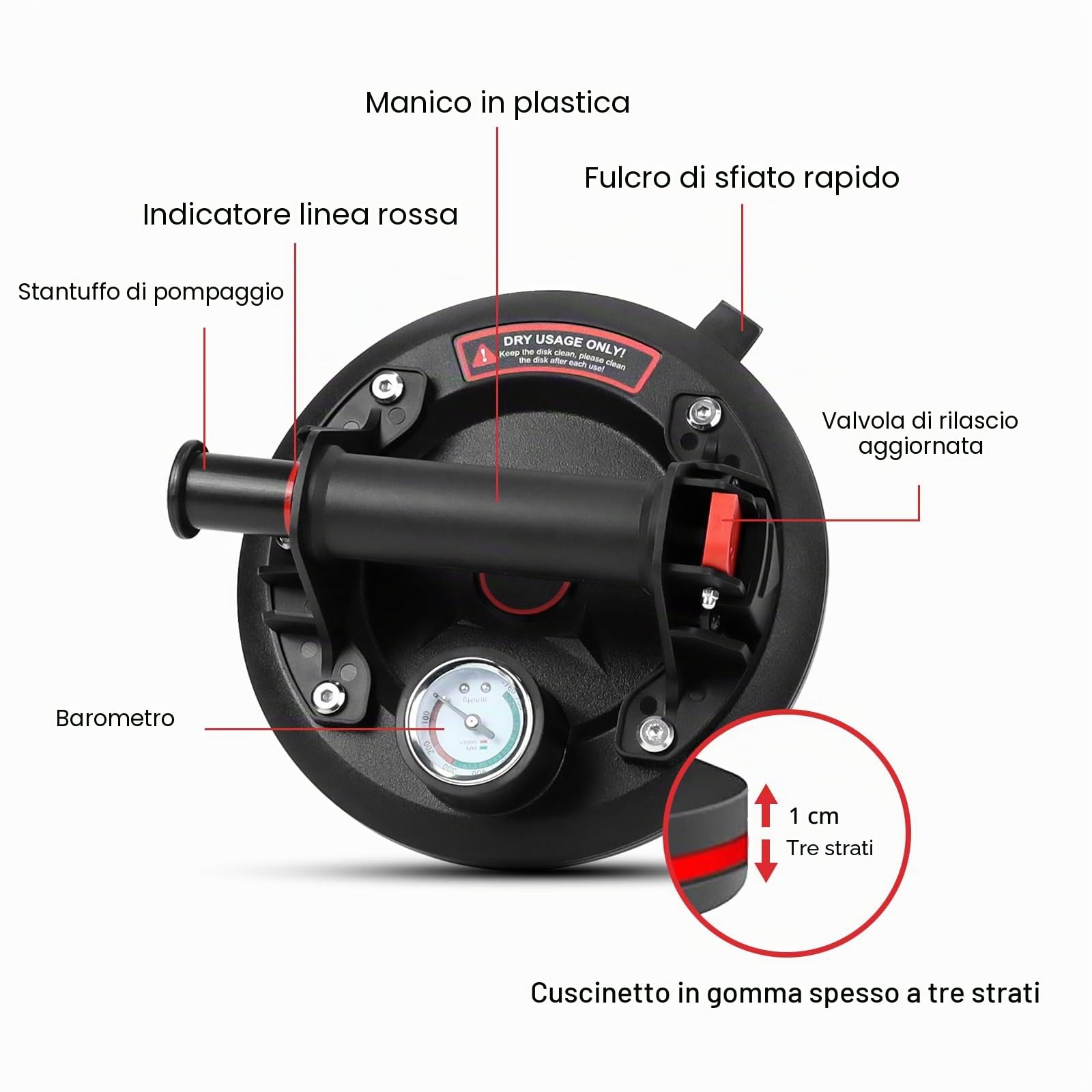DEWINNER Ventosa sottovuoto con manometro, 2x Ventose per Vetro, Ventose per Piastrelle con Cassetta Attrezzi Portatile Portata 300kg, per il Sollevamento e la movimentazione di Materiali come Vetro