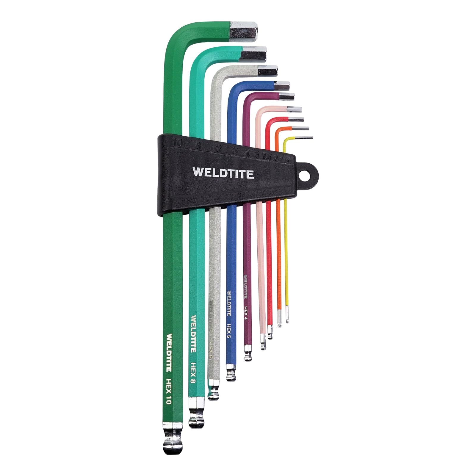 WELDTITE Colour Coded Ball End Hex Key Set, 9 Sizes, 1.5 to 10mm