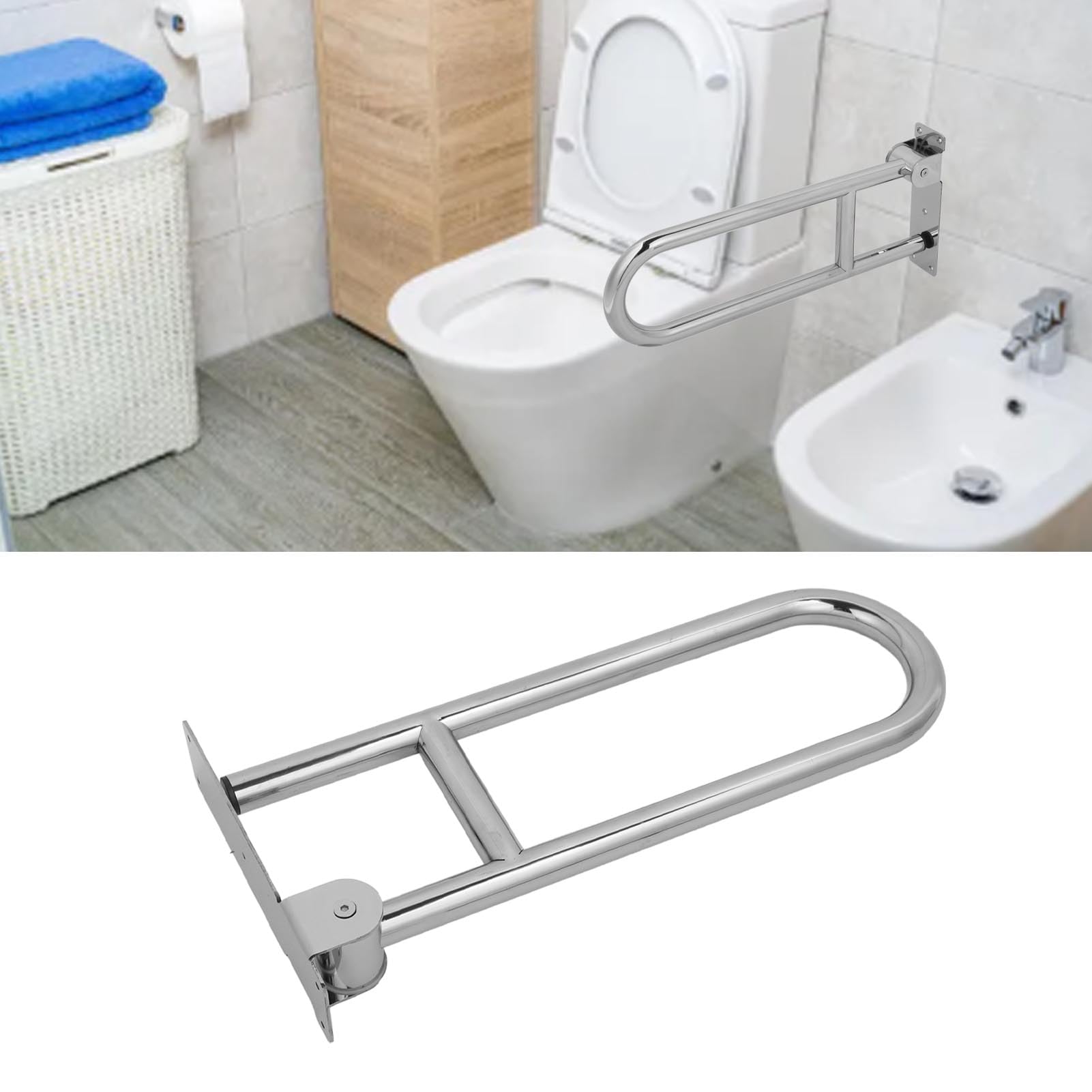 Fdit Barra de Apoyo para Baño Abatible para Discapacitados, Acero Inoxidable de 32 Mm, Diseño Plegable para Ancianos, Embarazadas, Hospitales, con Capacidad de 200 Kg
