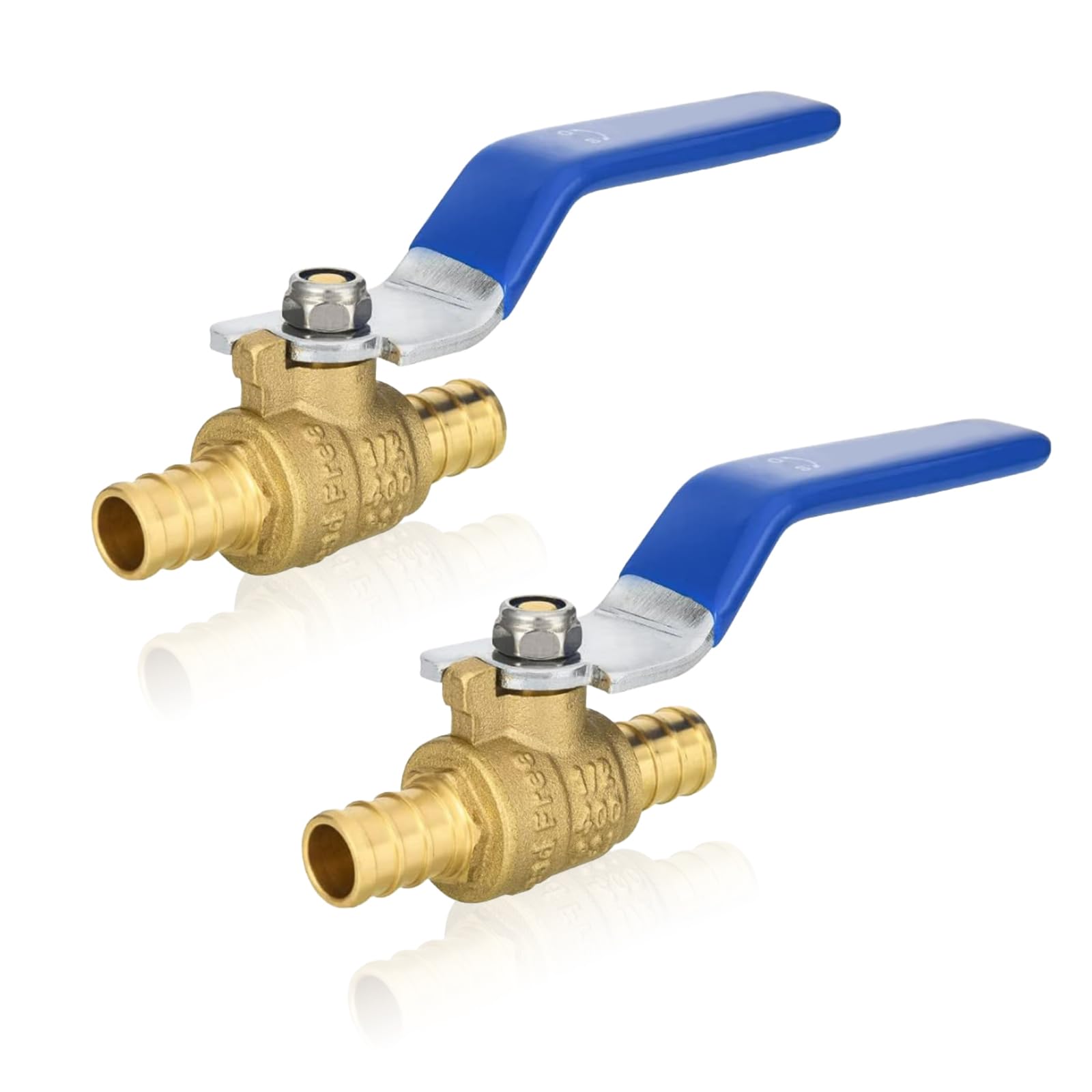 Válvula de Bola de crimpado PEX, válvula de Cierre de Paso Completo PEX de 1/2 Pulgada (Paquete de 2, manija Azul) (VALVE009-2Pack)