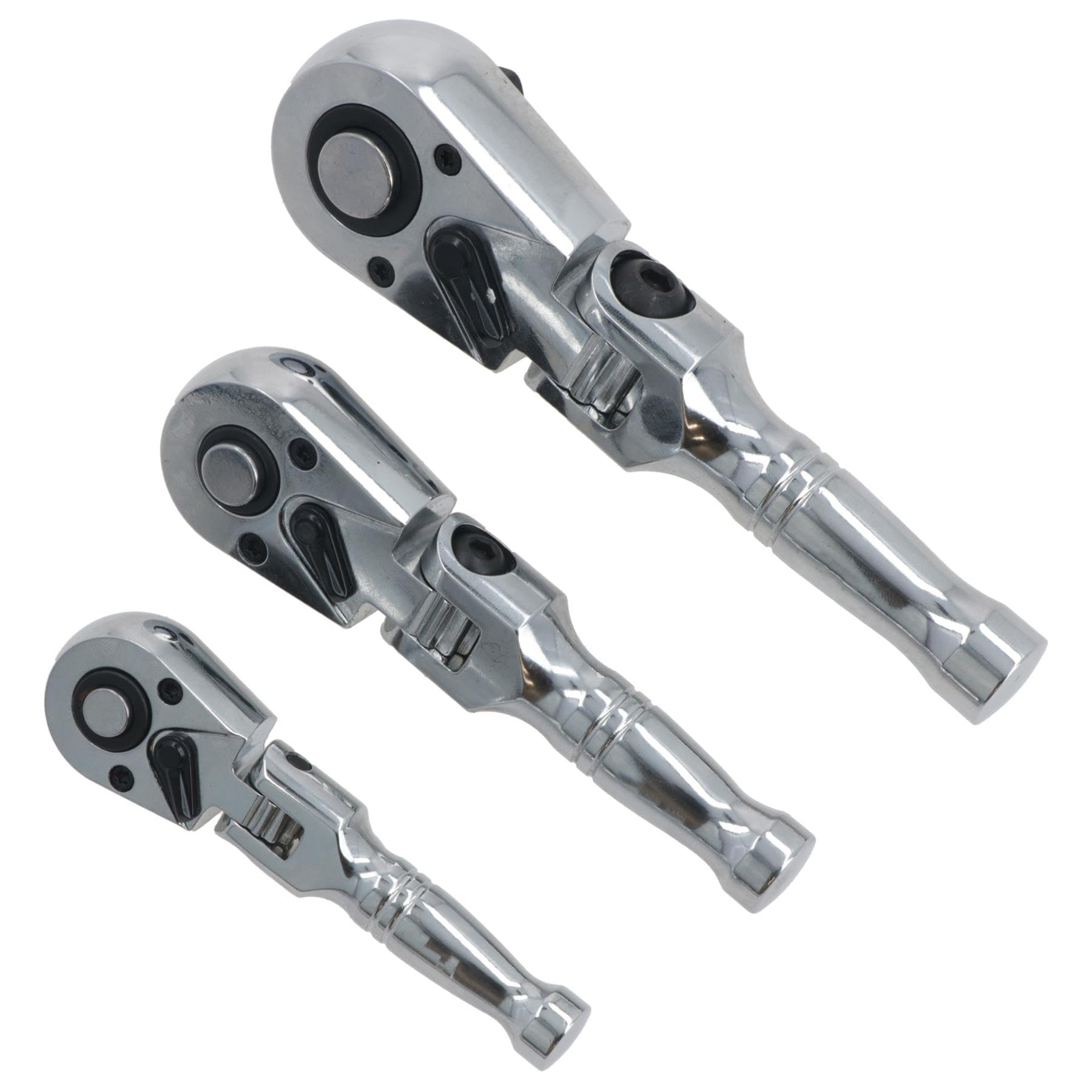 AB Tools Stubby Flexi - Set di chiavi a cricchetto reversibili da 1/4", 3/8", 1/2", 3 pezzi