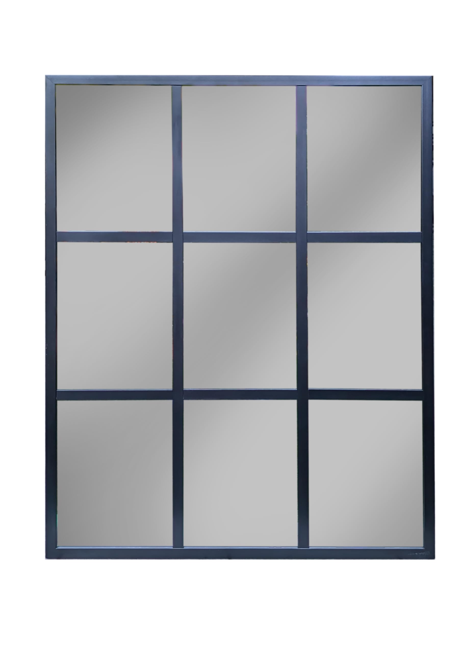 THEROSE Espejo Ventana, Espejo Industrial, Aluminio Negro 90 x 70 cm (Negro)