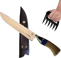 Faca Churrasco Artesanal Picanheira 8” Aço Inox 420C | Cabo Madeira ou Híbrido | Bainha Couro | Caixa Presente | Garra de Urso | Linha Luxo JWP