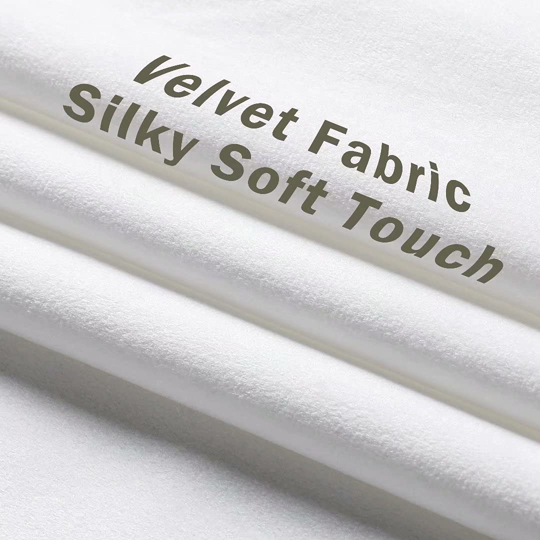 Victree White Velvet Curtains for Bedroom, White Curtains 52 x 84 inch Length - Room Darkening Sun Light Blocking Grommet Window Drapes for Living Room, 2 Panels