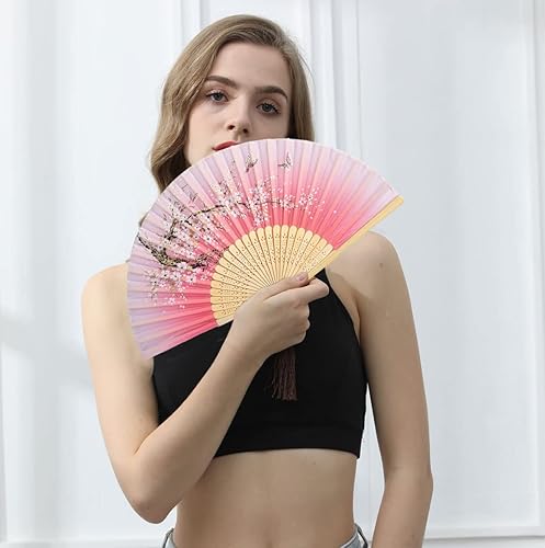 Miniatura 9 de Amajiji Pequeños abanicos de mano plegables, mantente fresco y elegante con abanicos de seda de mano de bambú, perfectos para sofocos, festivales de