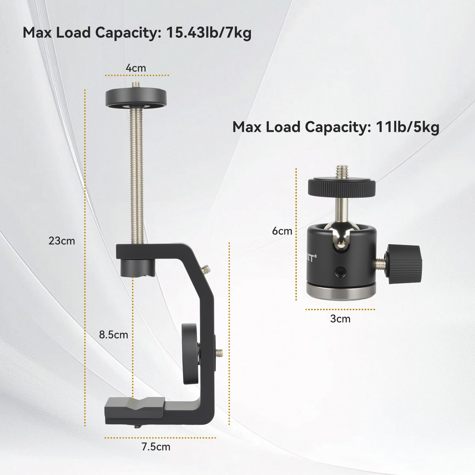 UTEBIT Pince Accroche Caméra de Vis 1/4 + Mini Rotule Pivotante à 360° Support Orientable Caméra en Alliage d'Aluminium Charge Maximale de 3 kg pour Appareil Photo Flash Écran Moniteur Bureau