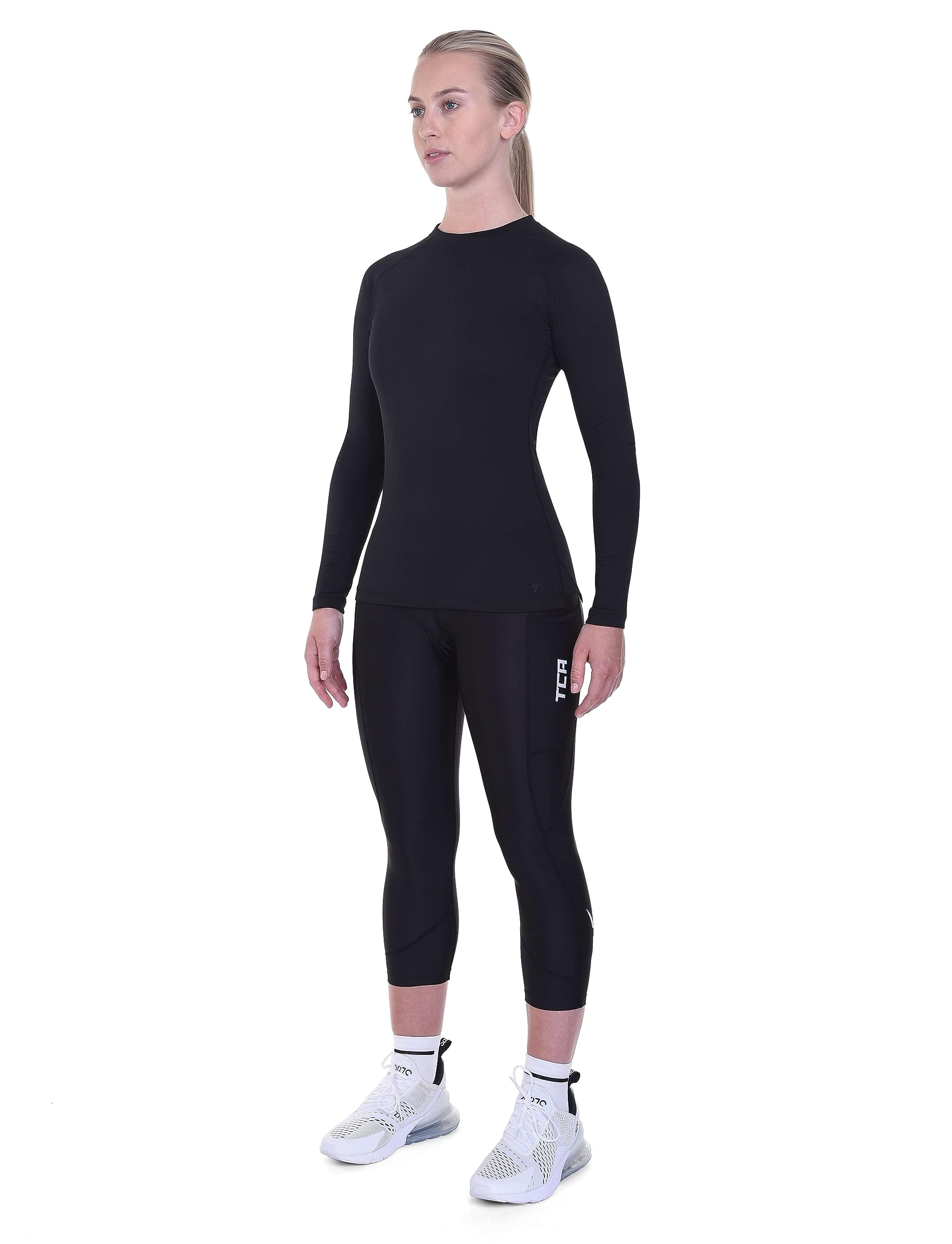 TCA Leggings da Ciclismo 3/4 Imbottiti per Donne. Pantaloncini da Bici a Vita Alta Traspiranti con Tasche Antiscivolo e Asciugatura Rapida