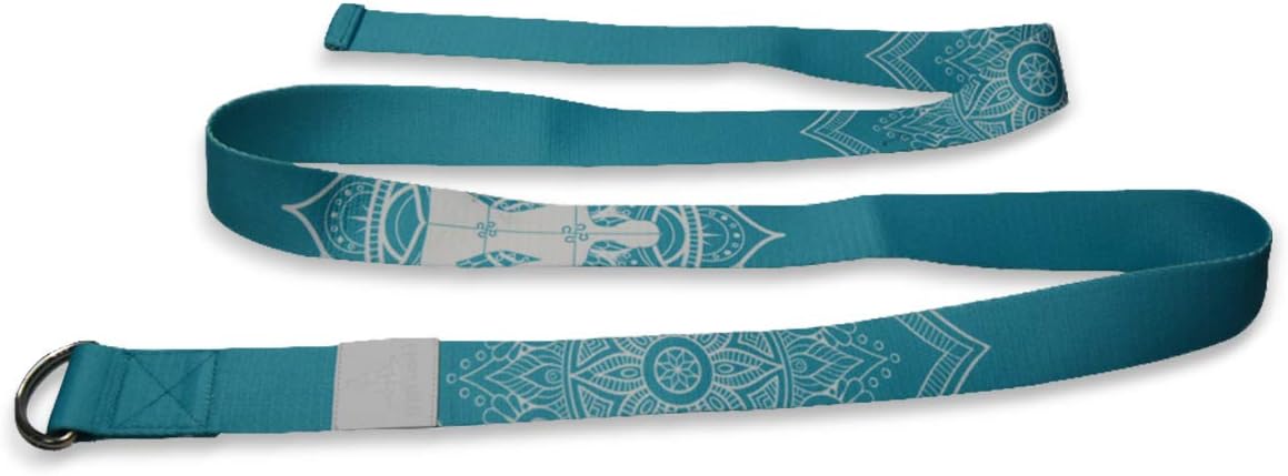 Yoga World Yoga Strap - Stretch Belt for Flexibility Training, Pilates, Exercise, Fitness, Physical Therapy - Thick Organic Cotton - For Studio & Home Use - D-Ring Metal Buckles 6ft (Turquoise White)