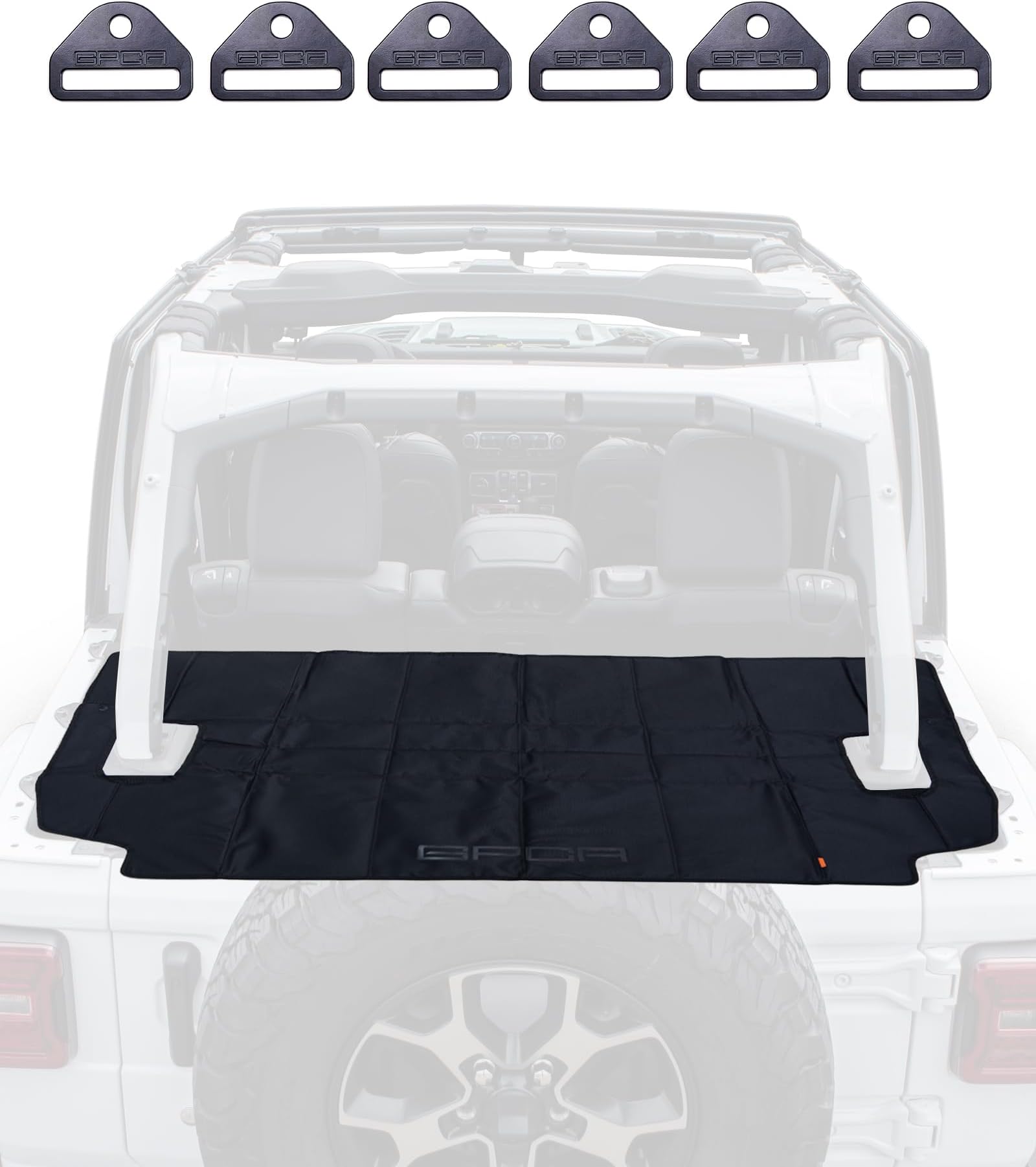 GPCA Cargo Cover PRO for Jeep Wrangler JL 4-Door (2018-Present), Water-Resistant, Reversible Trunk Shade Organizer with Easy-Installation 6 Tie-Down D-Plates (JL 4Dr. Hardtop)