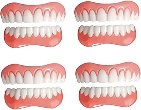 Dentures Cosmetic Veneer Dental Silicone Tooth Whitening Temporary Prosthesis Teeth Top Bottom Natural Tone Instant Veneers Dental Prostheses Men And Women,4 pairs [Energy Class A]