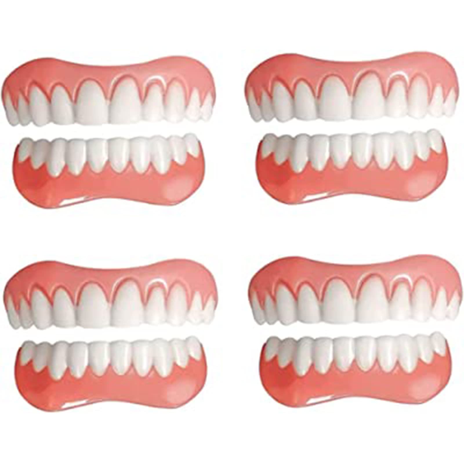 EMERZE Dentures Cosmetic Veneer Dental Silicone Tooth Whitening Temporary Prosthesis Teeth Top Bottom Natural Tone Instant Veneers Dental Prostheses Men And Women,4 pairs