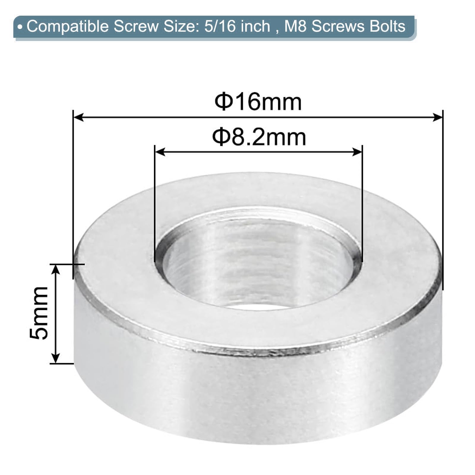 TOP-VIGOR 5Pcs M8 Aluminum Spacer, 8.2mm ID x 16mm OD x 5mm Length Metal Spacer - Image 2