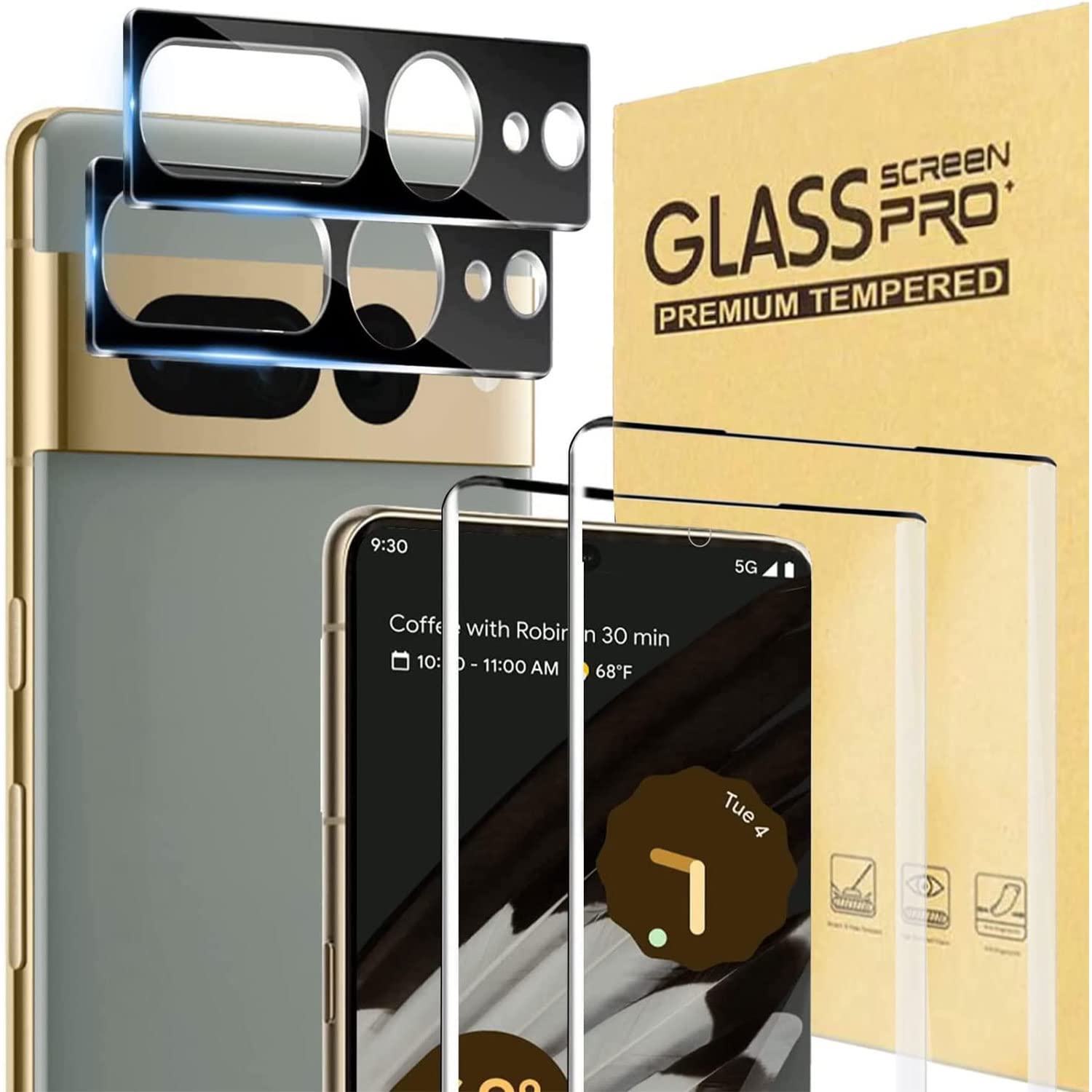 [2+2 Pack] for Google Pixel 7 Pro Screen Protector, 9H Tempered Glass, Ultrasonic Fingerprint Compatible, 3D Curved, HD Clear Scratch Resistant for Google Pixel 7 Pro 5G Glass Screen Protector