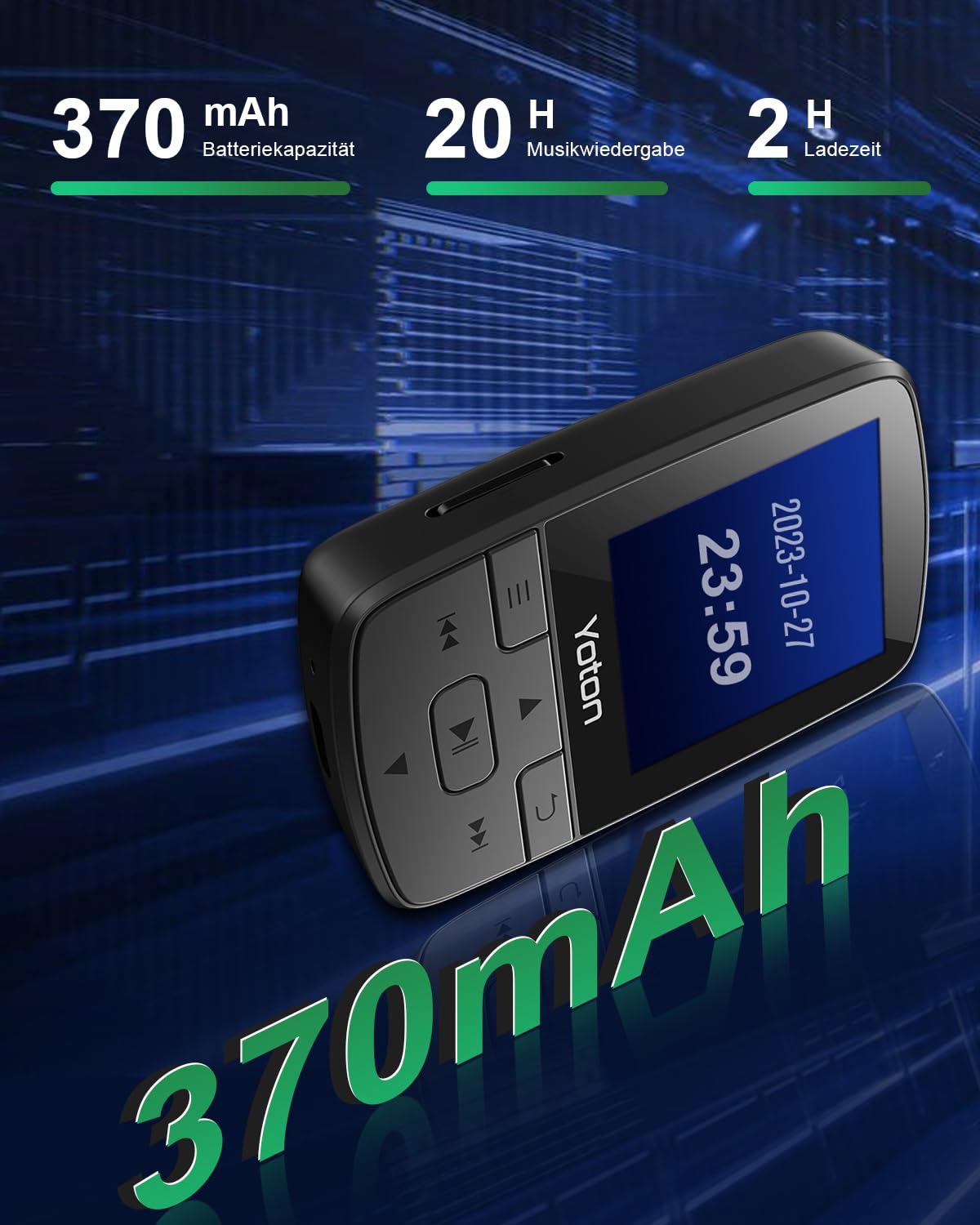 Yoton MP3-Player mit Bluetooth 5.2, HiFi-Klangqualität, FM-Radio, Sprachaufnahme, unabhängiger Lautstärkeregler, inkl. Kopfhörer, erweiterbar auf 128 GB SD-Karte (ohne SD-Karte)