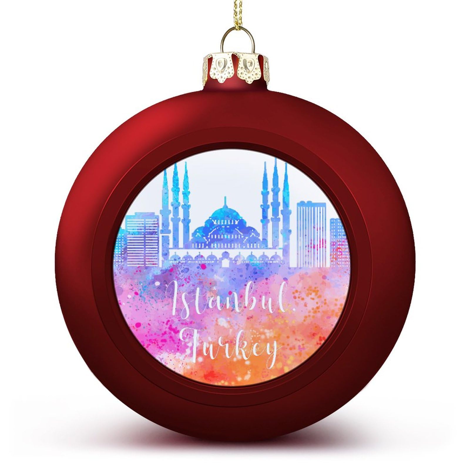 Yelolyio Red Turkey Istanbul Skyline Christmas Ball Ornament City Skyscraper Buildings Silhouettes Christmas Tree Pendant Hanging Seasonal Holiday Decoration For Home Farmhouse Christmas Decor